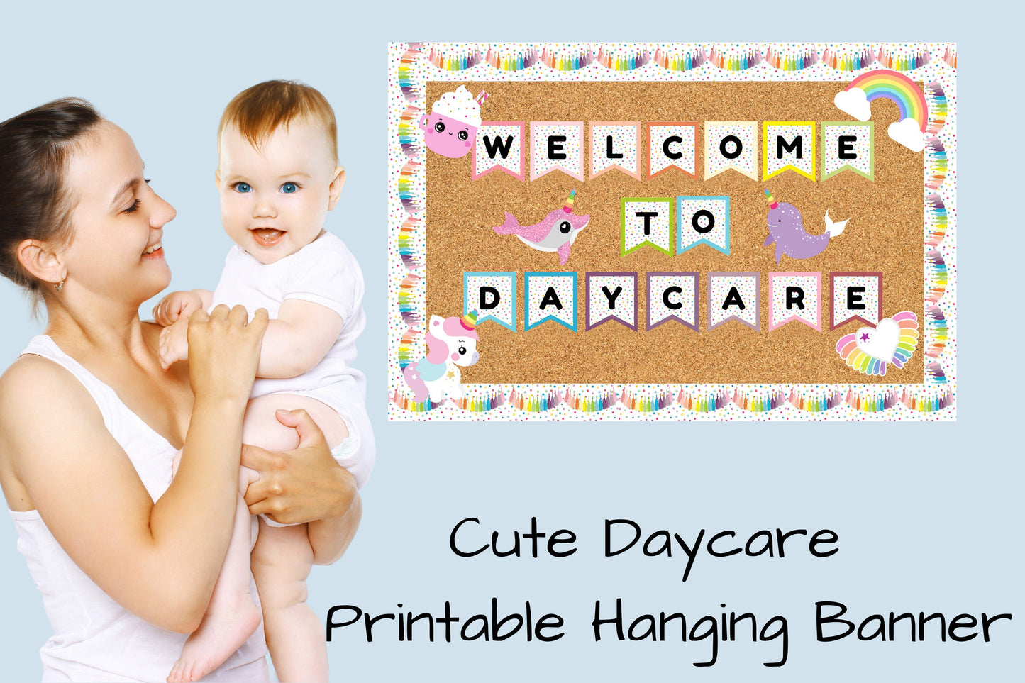 Welcome To Daycare | Nursery Decoration | Bulletin Board | Childcare Center | Preschool | Cute Banner | Playroom Wall Sign | Welcome Sign