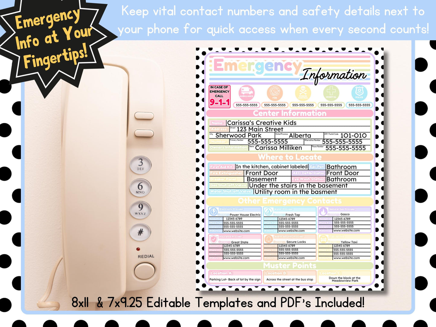 Emergency Information Poster | Home daycare, Daycare Center, Childcare, Preschool | Be Safety Prepared in your Childcare | Editable Template