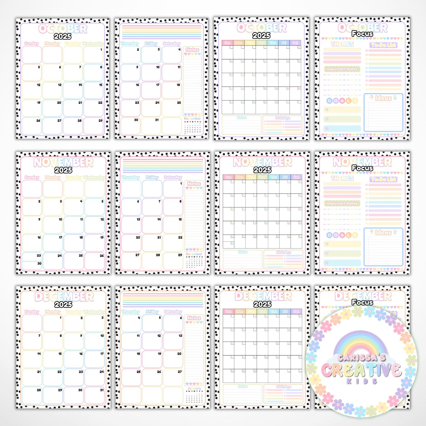2025 Monthly Calendar Pages