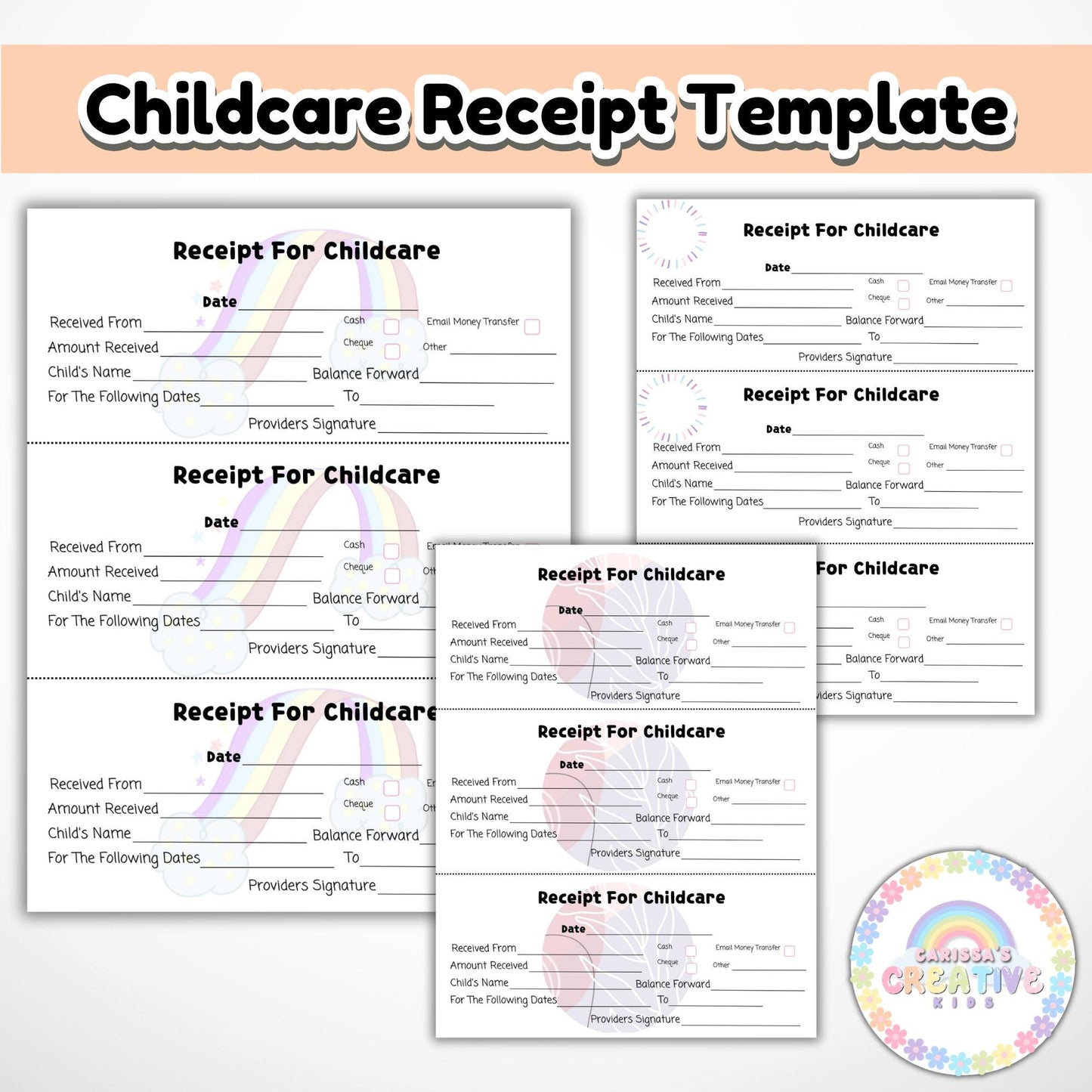 Daycare Forms- Editable Receipt Template | Daycare Tax Receipts | Receipt Template | Daycare Receipt Designs | Childcare | Babysitter