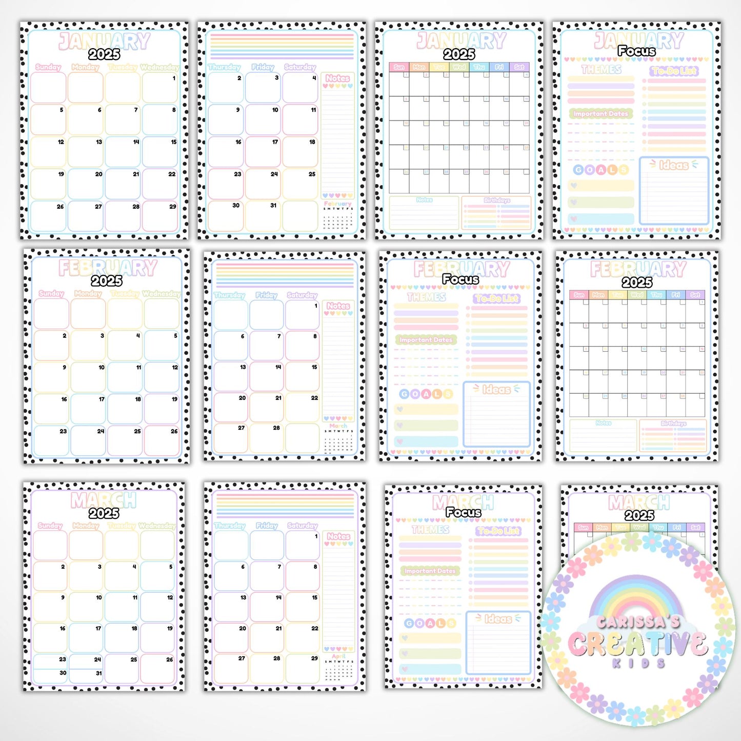 2025 Monthly Calendar Pages