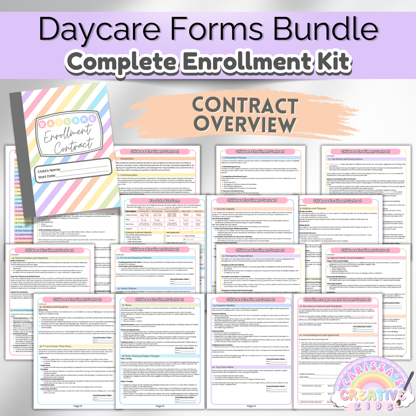 Daycare printables enrollment kit with essential forms to organize and simplify childcare registration.