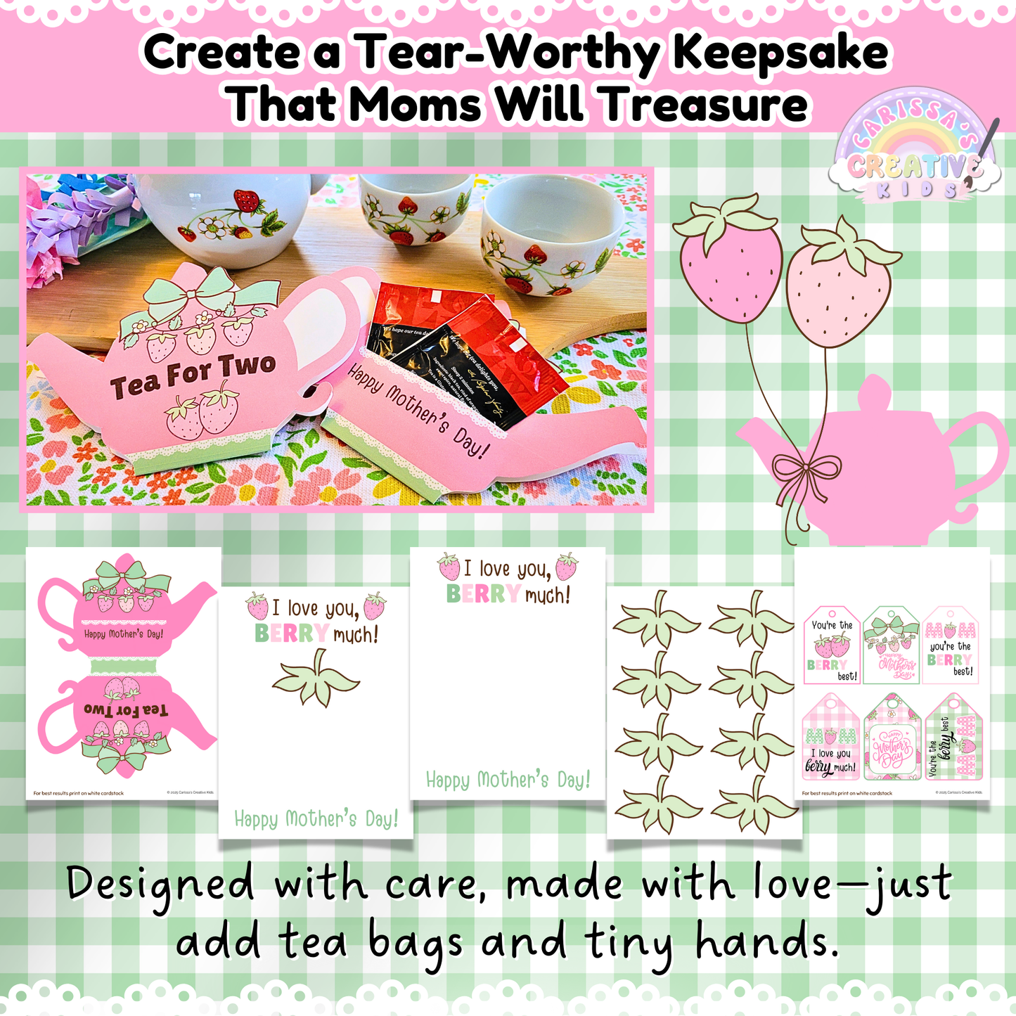 Create a meaningful, tear-worthy keepsake for Mother’s Day with this printable DIY gift kit for kids. Includes a tea bag card template, handprint craft, and personalized elements that moms will treasure. Designed for preschool, daycare, and kindergarten classrooms, this kit makes it easy for providers to help children give heartfelt gifts using printable pages and simple additions like real tea bags.