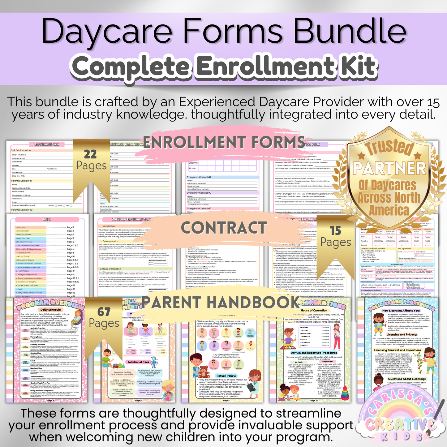 In-home daycare contract template designed by an experienced provider. Customizable for home-based childcare.