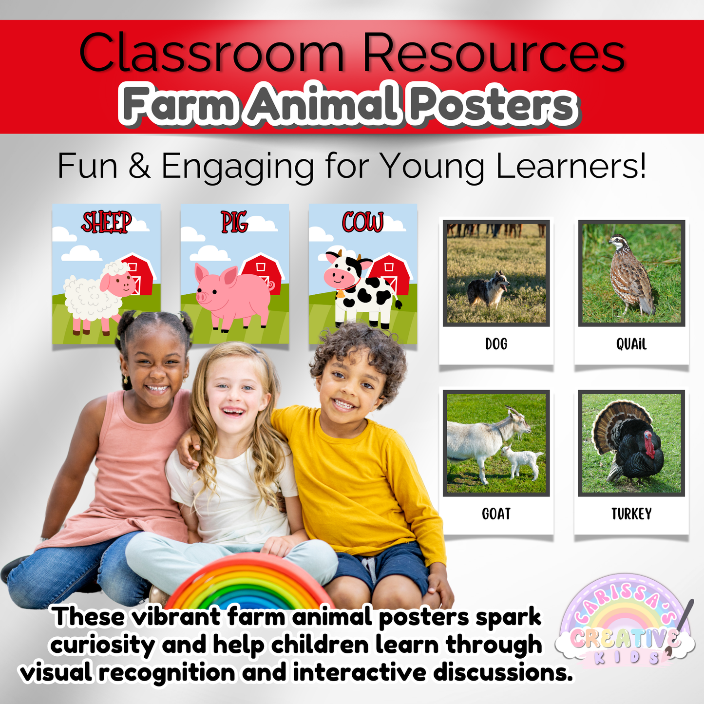 Montessori learning farm animal cards for interactive lessons and hands-on activities.