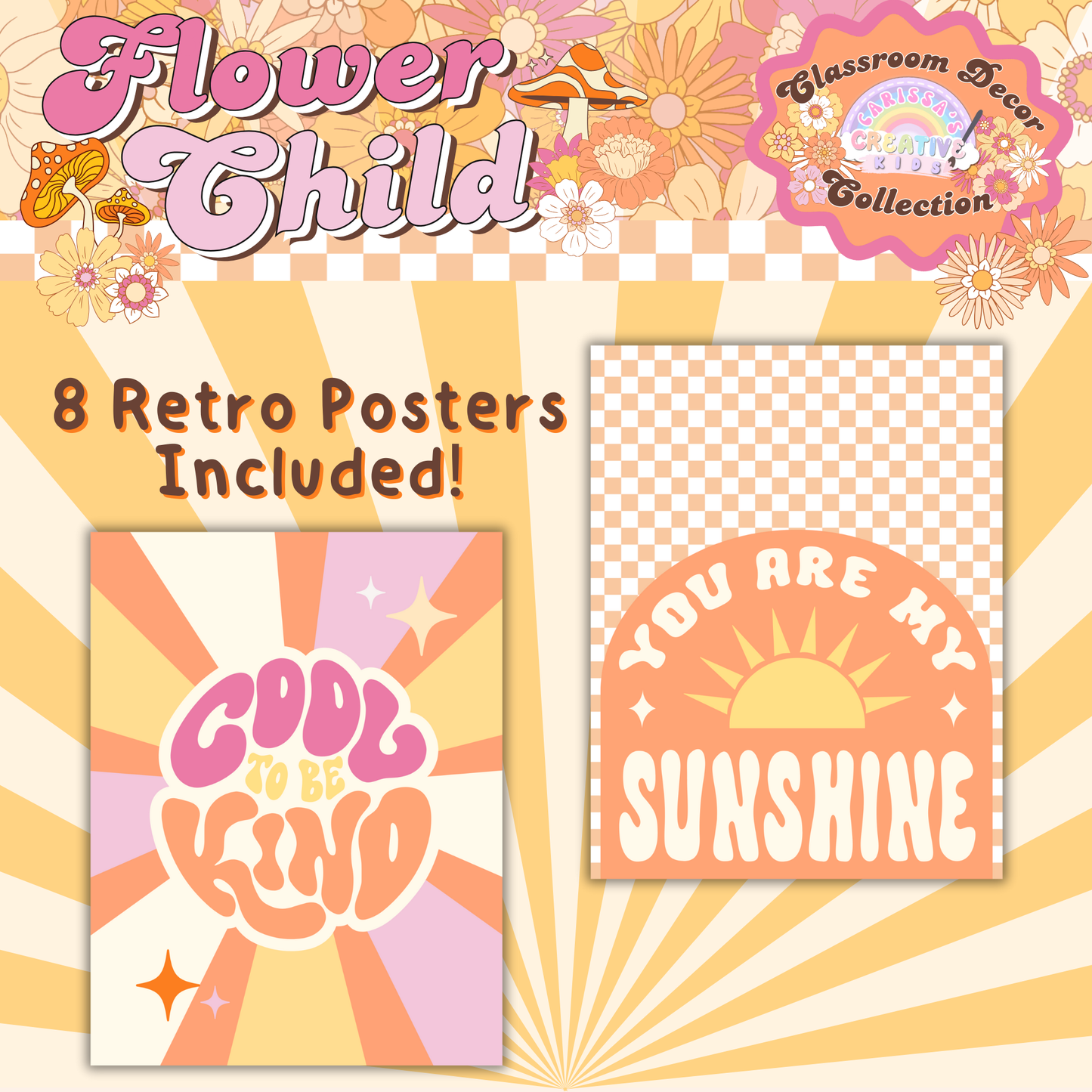 Educational posters with a retro flower theme, designed for classrooms, playrooms, and libraries. Warm, inviting, and visually engaging.