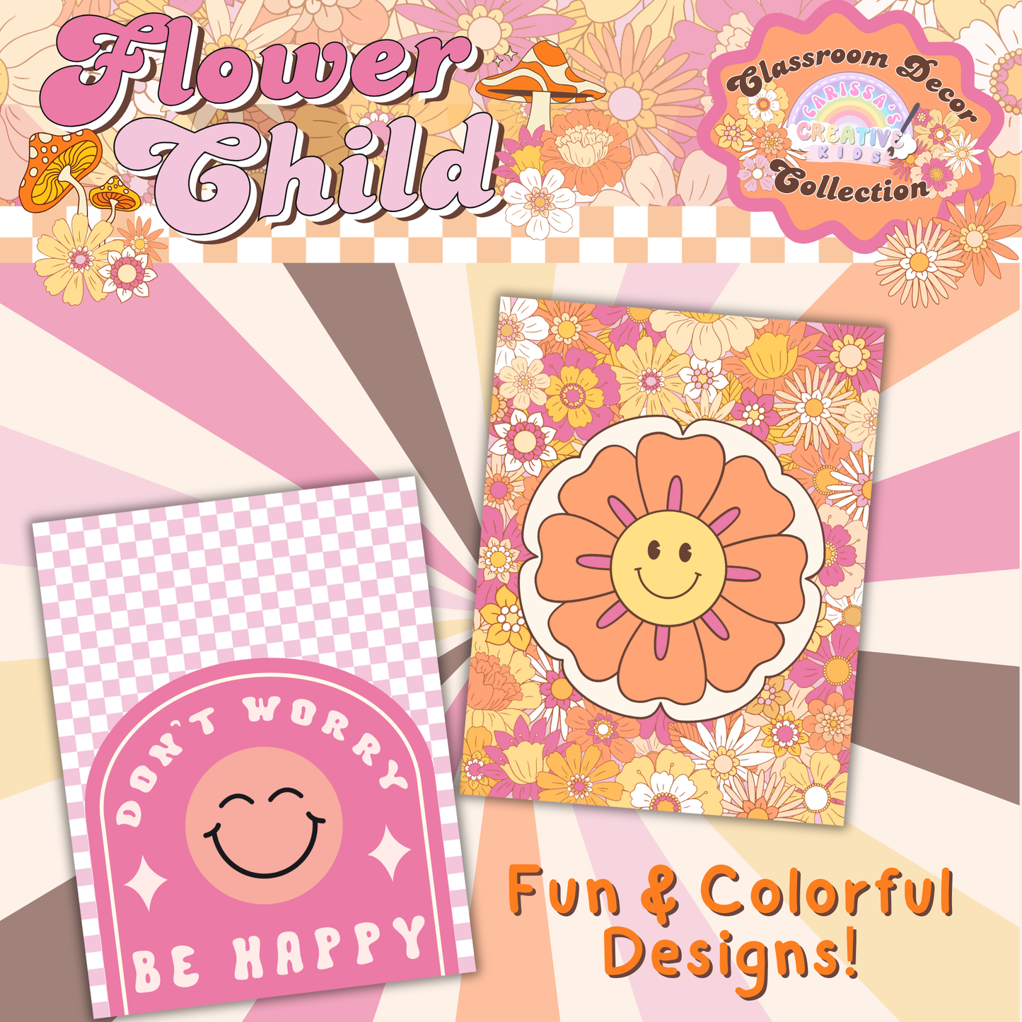 Instant download retro classroom posters with a playful floral design. Ready to print for teachers, homeschoolers, and parents.