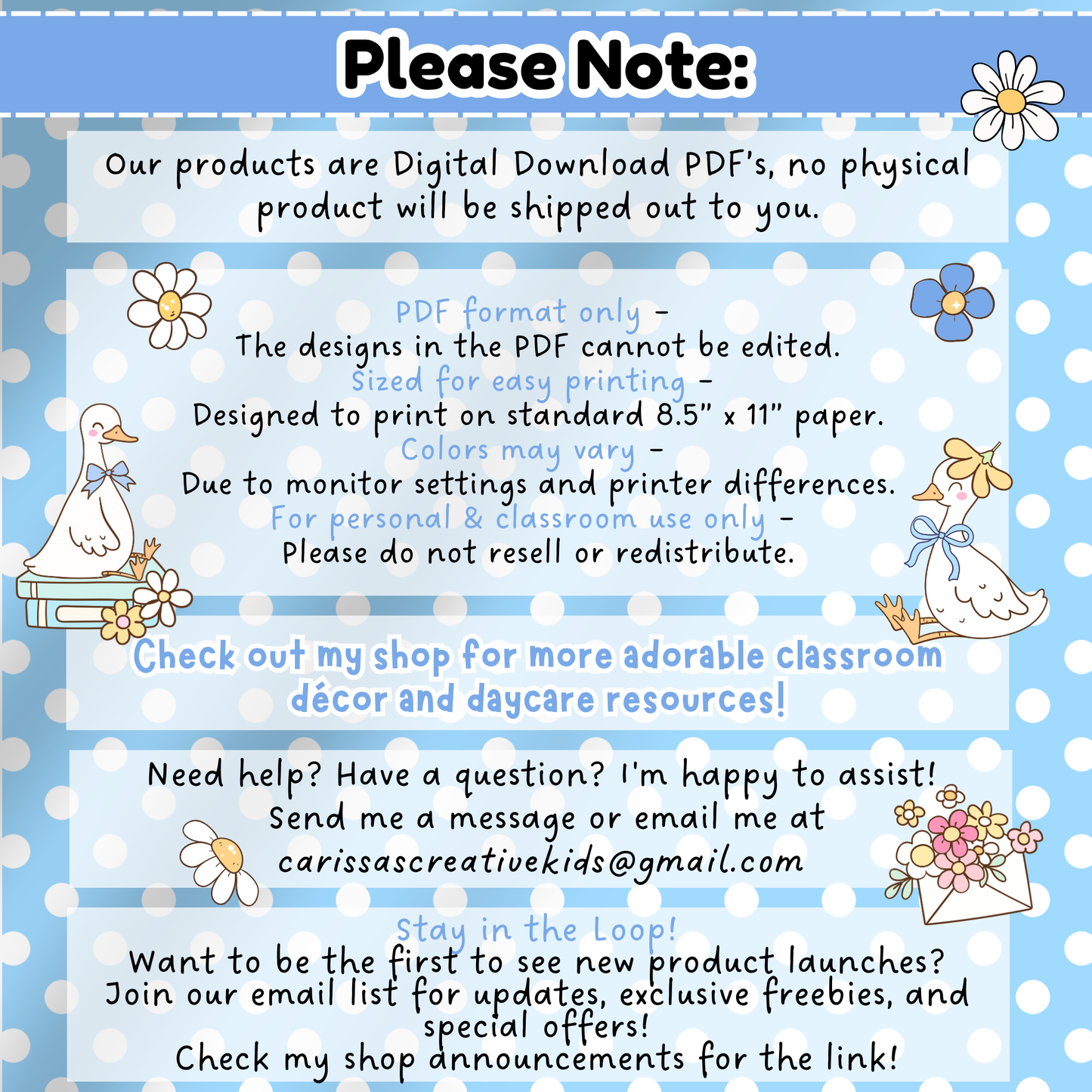 Important Info for Buyers – Digital Download Only, PDF Format, Print on US Letter, Personal Classroom Use