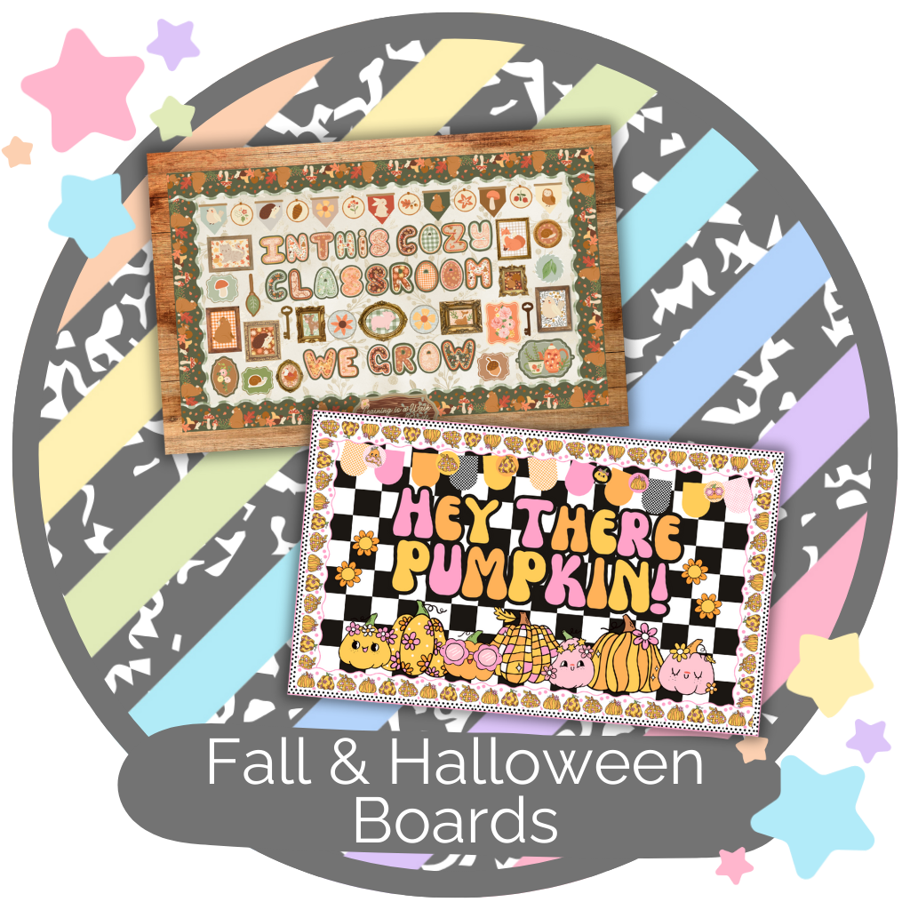 Fall and Halloween Bulletin Board Kits for daycare, preschool, and classroom décor – editable, printable seasonal displays with pumpkins and spooky fun.