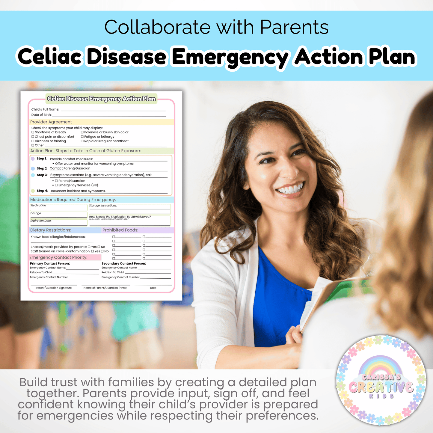 Daycare Forms- Celiac Disease Emergency Action Plan Editable Template