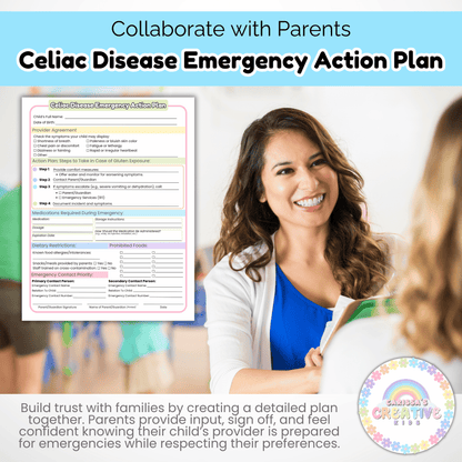 Daycare Forms- Celiac Disease Emergency Action Plan Editable Template