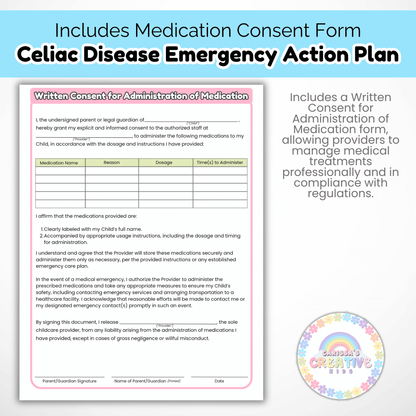 Daycare Forms- Celiac Disease Emergency Action Plan Editable Template