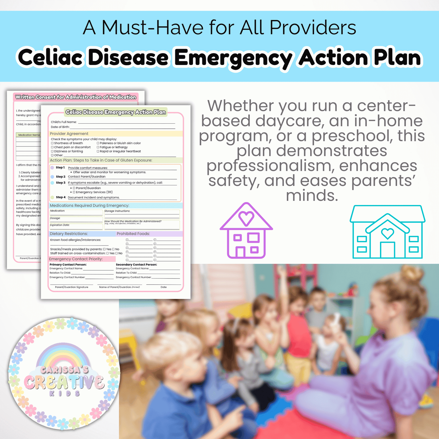 Daycare Forms- Celiac Disease Emergency Action Plan Editable Template