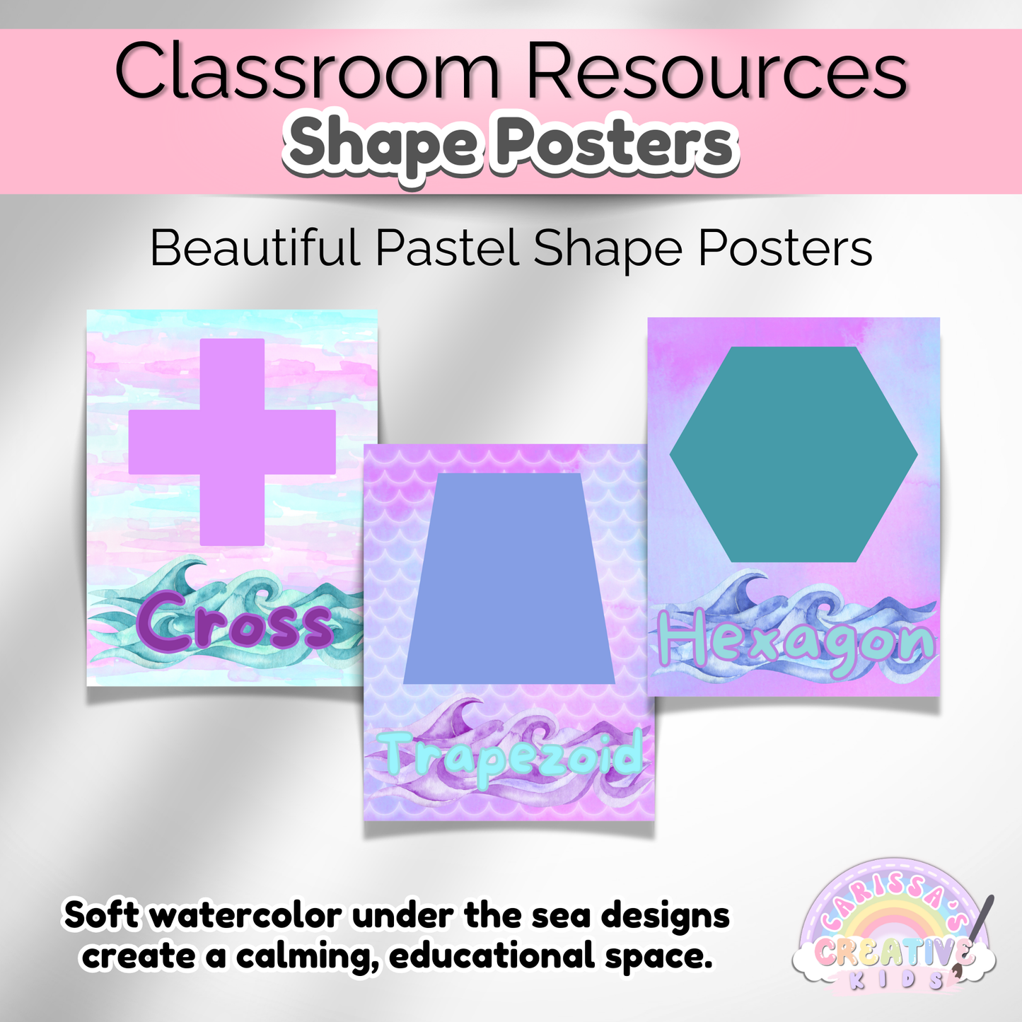 Under the Sea Watercolor Classroom Shape Posters | Preschool Printable Wall Art