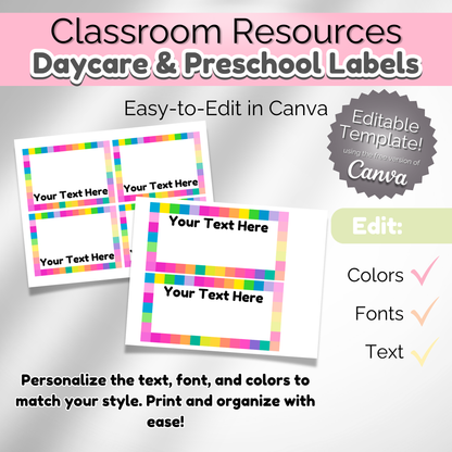 Printable Daycare Organization Labels