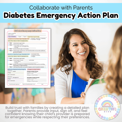 Daycare Forms- Diabetes Emergency Action Plan & Written Consent Form Editable Template for Daycares and Preschools