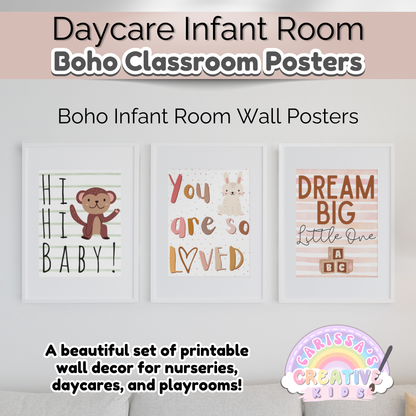 Daycare Infant Classroom Boho Rainbow Theme Posters | Neutral Infant Room