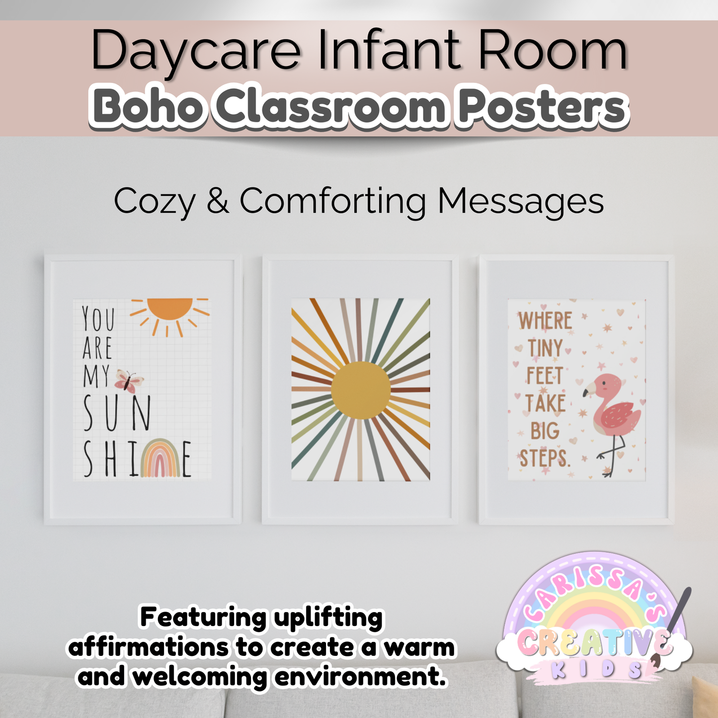 Daycare Infant Classroom Boho Rainbow Theme Posters | Neutral Infant Room