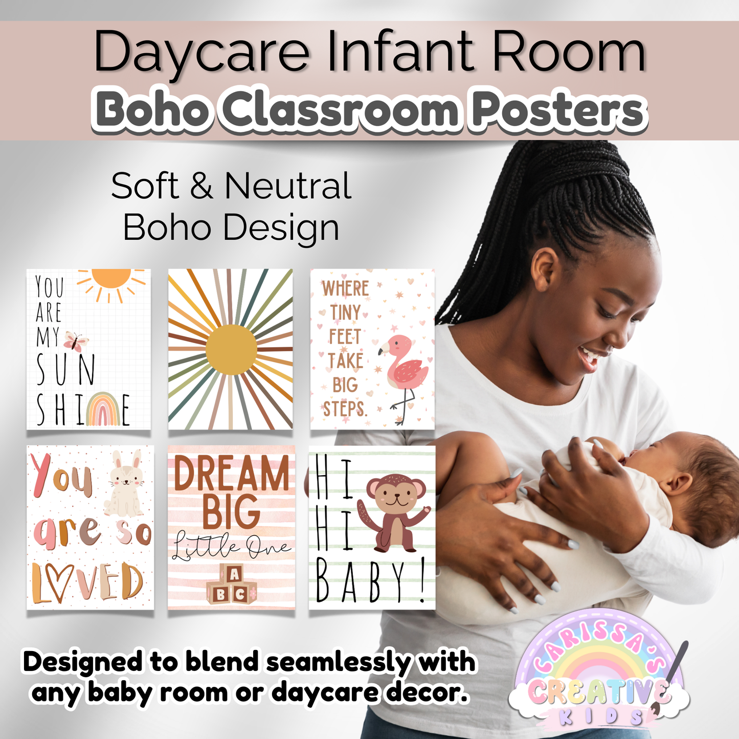 Daycare Infant Classroom Boho Rainbow Theme Posters | Neutral Infant Room