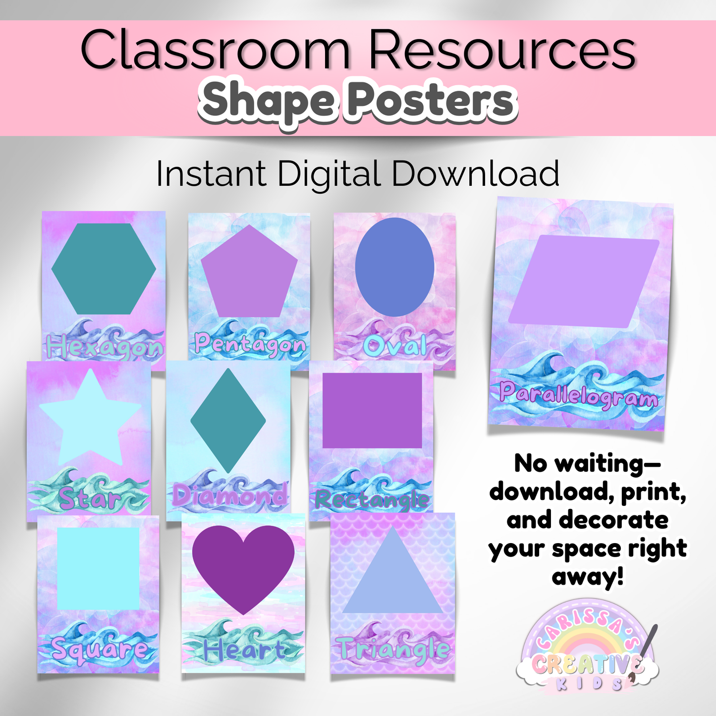 Under the Sea Watercolor Classroom Shape Posters | Preschool Printable Wall Art