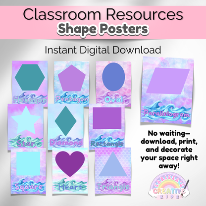 Under the Sea Watercolor Classroom Shape Posters | Preschool Printable Wall Art