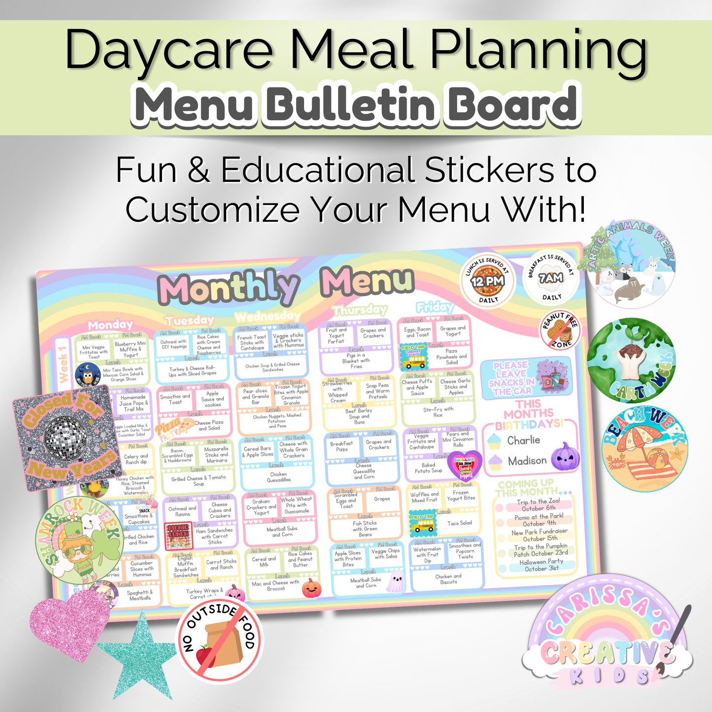 Daycare Bulletin Board Editable Meal Planning Kit