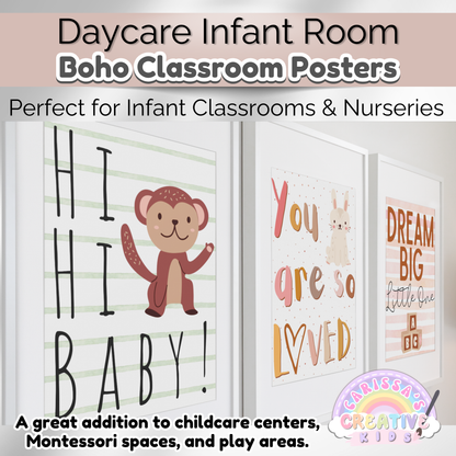 Daycare Infant Classroom Boho Rainbow Theme Posters | Neutral Infant Room