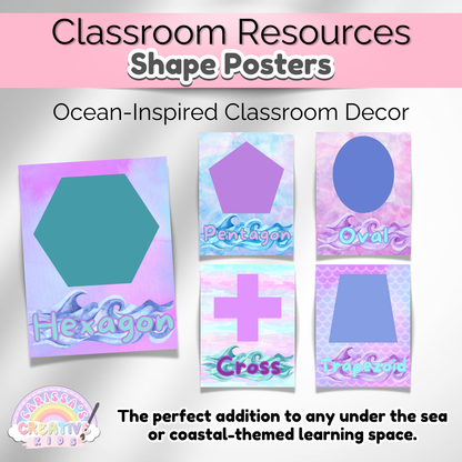 Under the Sea Watercolor Classroom Shape Posters | Preschool Printable Wall Art