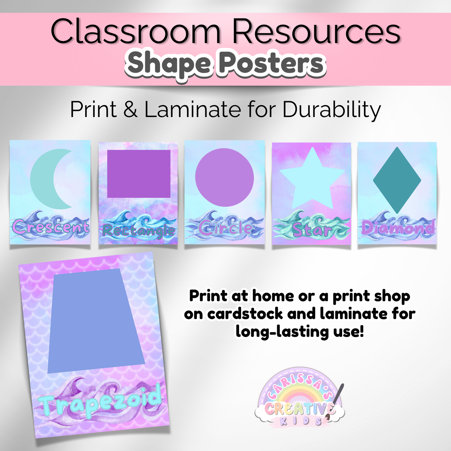 Under the Sea Watercolor Classroom Shape Posters | Preschool Printable Wall Art