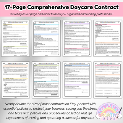 Daycare Contract for Childcare Centers and In Home Providers