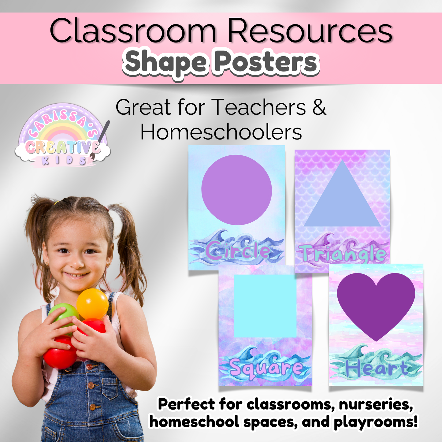Under the Sea Watercolor Classroom Shape Posters | Preschool Printable Wall Art