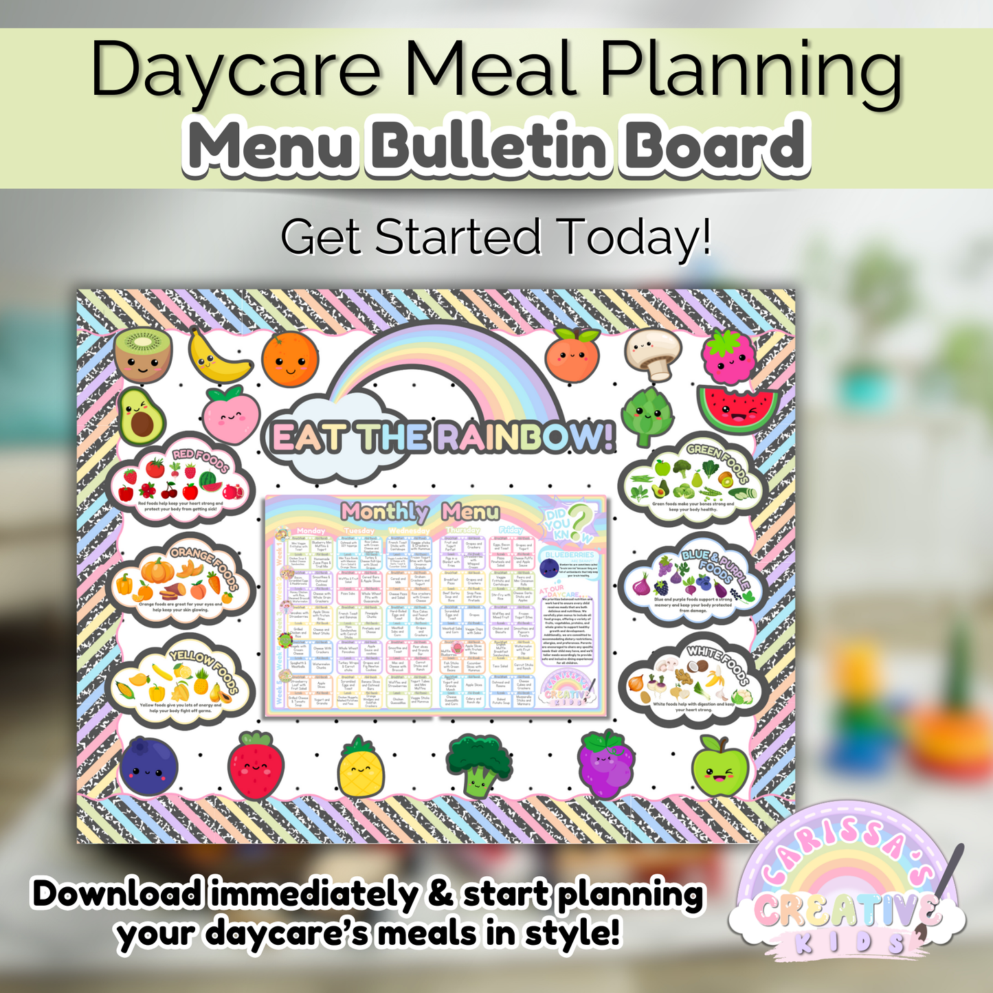 Daycare Bulletin Board Editable Meal Planning Kit