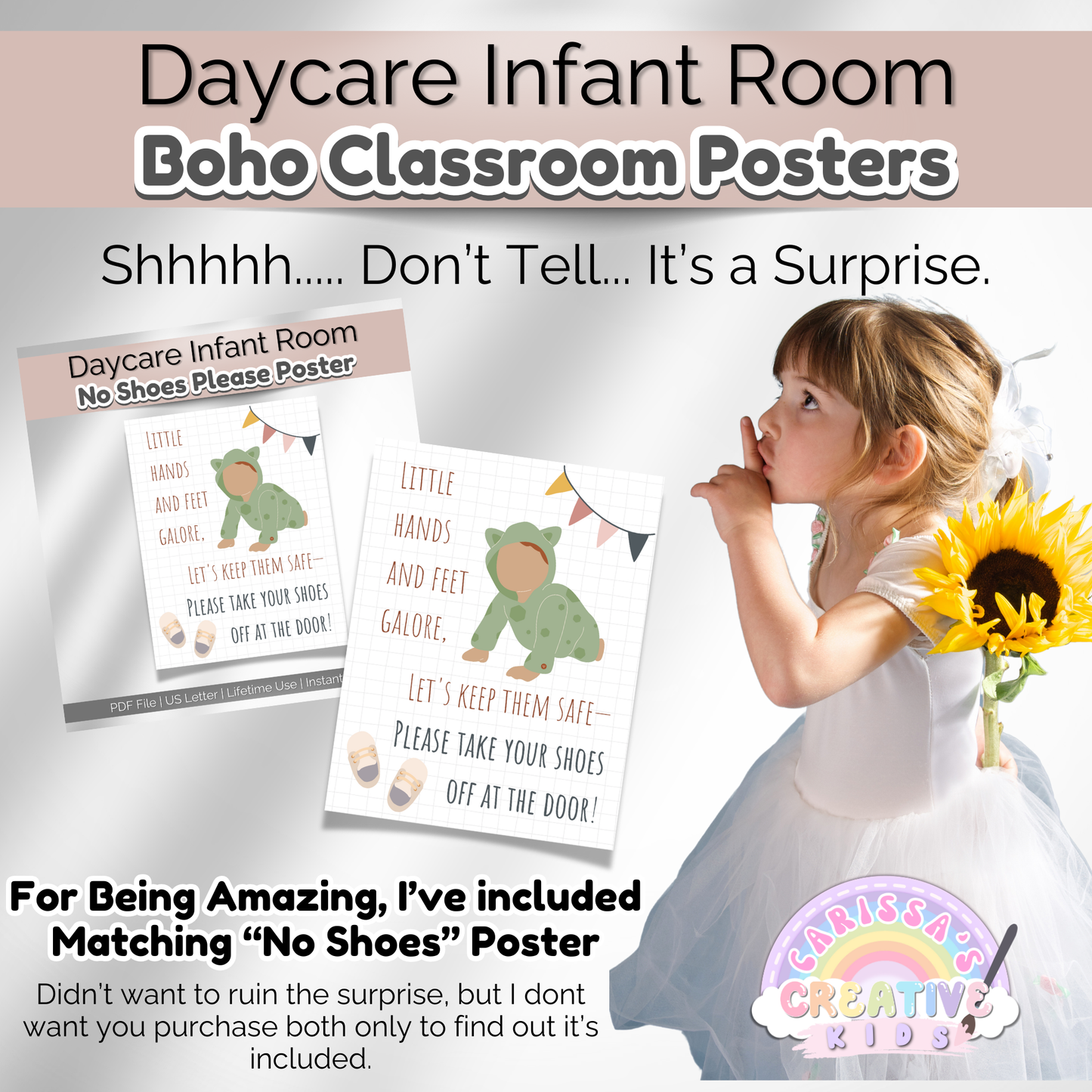 Daycare Infant Classroom Boho Rainbow Theme Posters | Neutral Infant Room
