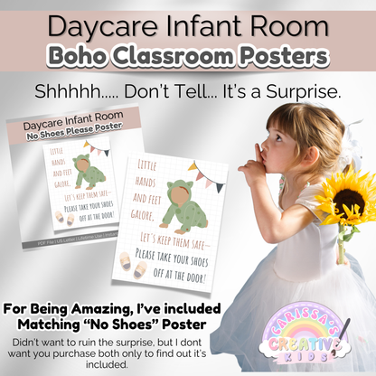 Daycare Infant Classroom Boho Rainbow Theme Posters | Neutral Infant Room