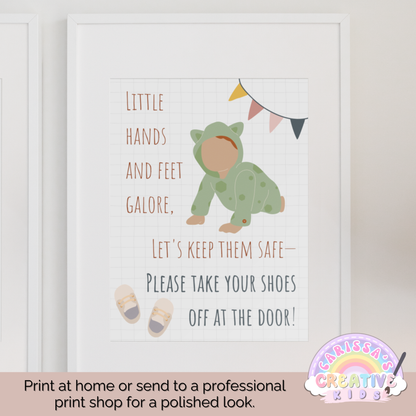 Daycare Infant Classroom Boho Entryway Printable No Shoes Poster