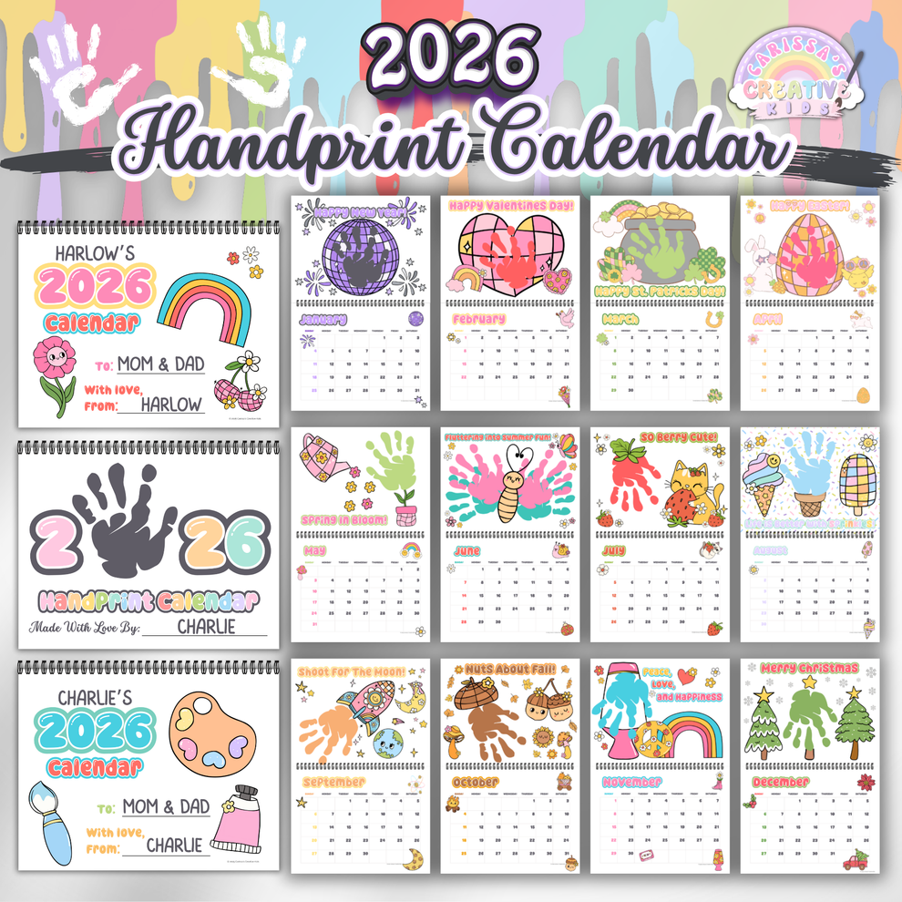 2026 Handprint Calendar Printable Kids Craft with Editable Canva Cov