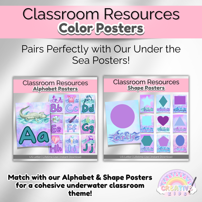 Under the Sea Color Posters Preschool Classroom Decor | Playroom Wall Art