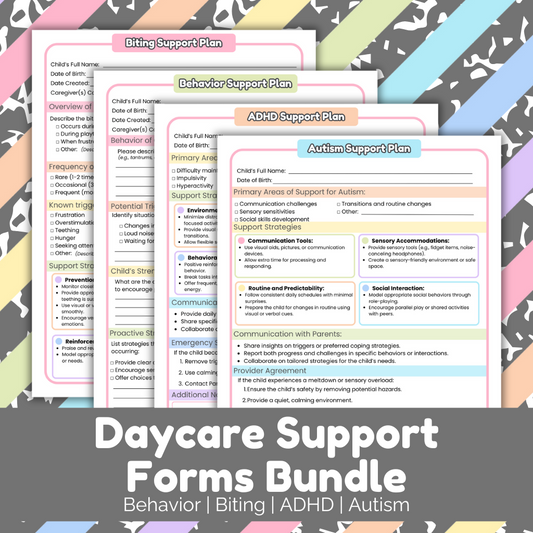 Daycare Support Forms Bundle | Biting, Behavior, ADHD, and Autism Support Plans