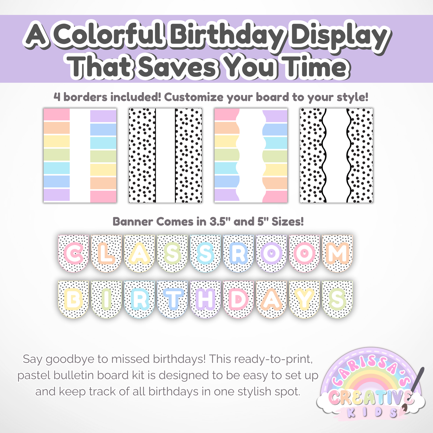 Printable Birthday Board for Classrooms & Daycares | Pastel Rainbow Classroom Decor