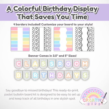 Printable Birthday Board for Classrooms & Daycares | Pastel Rainbow Classroom Decor