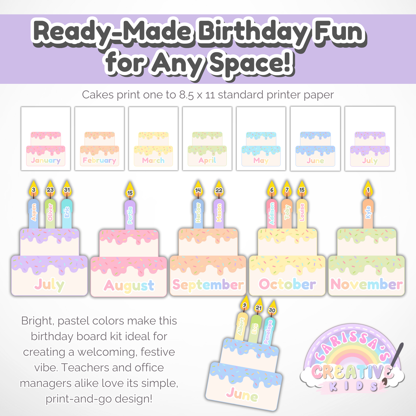 Printable Birthday Board for Classrooms & Daycares | Pastel Rainbow Classroom Decor