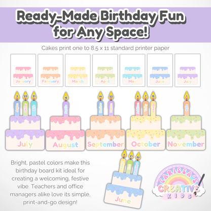 Printable Birthday Board for Classrooms & Daycares | Pastel Rainbow Classroom Decor