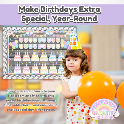 Printable Birthday Board for Classrooms & Daycares | Pastel Rainbow Classroom Decor