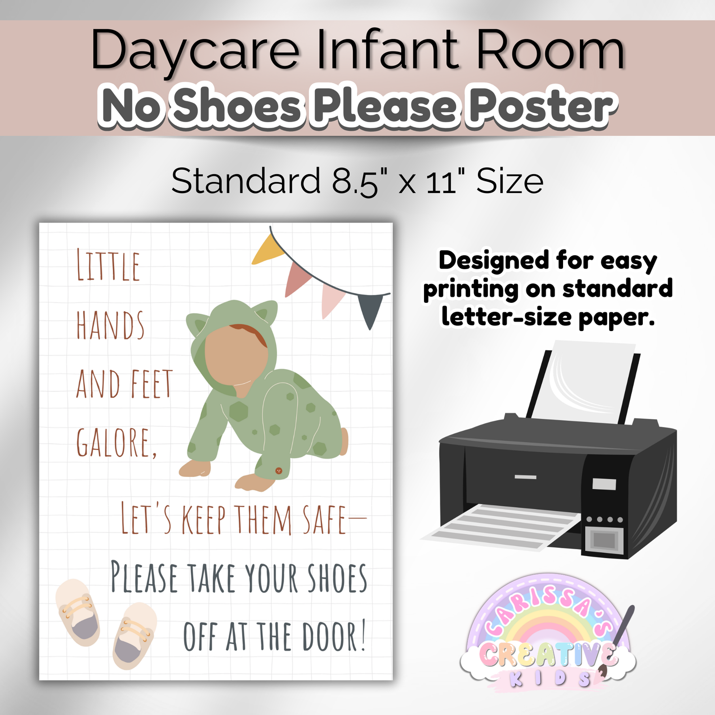 Daycare Infant Classroom Boho Entryway Printable No Shoes Poster
