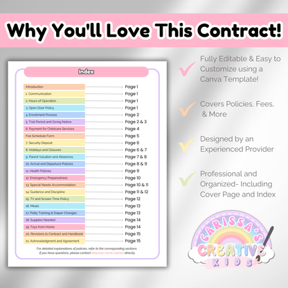Childcare Enrollment Contract | Daycare Forms Template