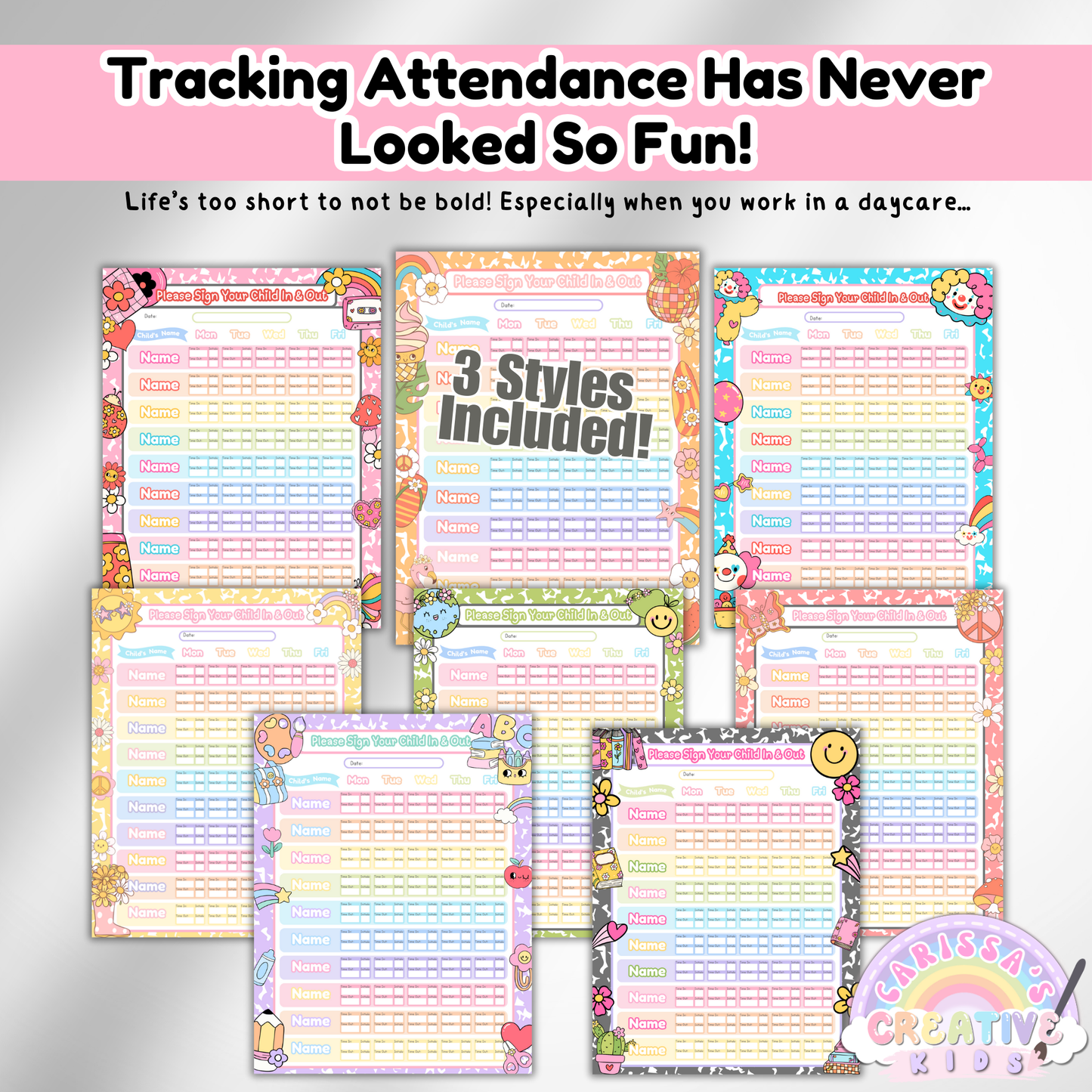 Childcare Sign in and Out Sheets | Printable PDF Canva Template