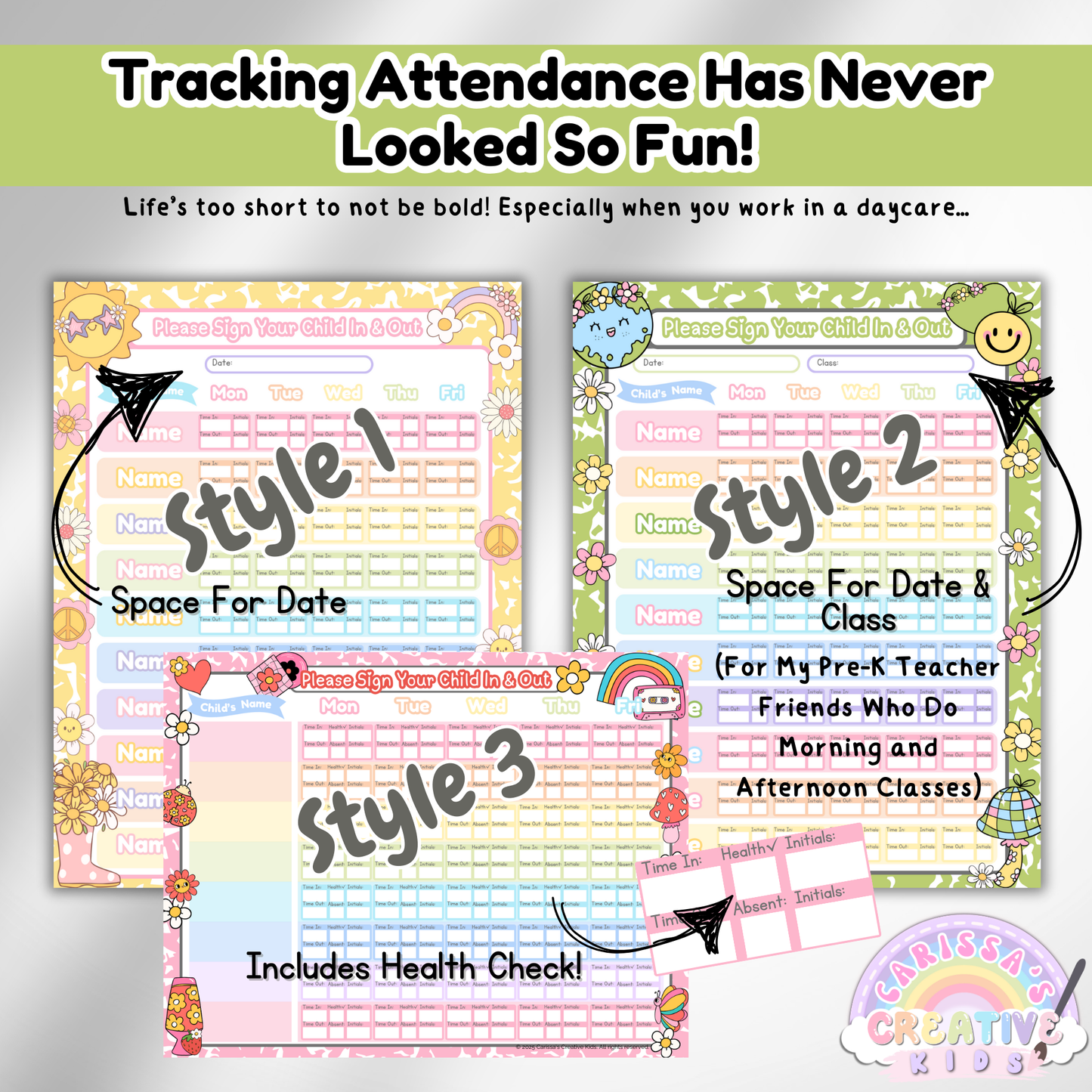 Childcare Sign in and Out Sheets | Printable PDF Canva Template