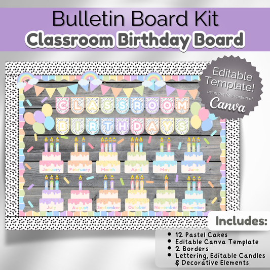 Printable Birthday Board for Classrooms & Daycares | Pastel Rainbow Classroom Decor