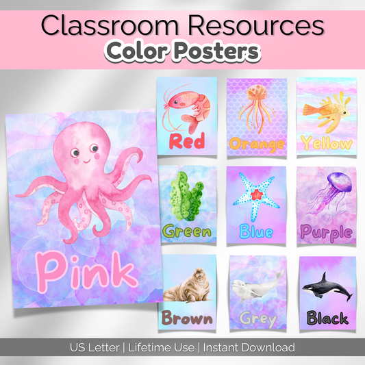 Under the Sea Color Posters Preschool Classroom Decor | Playroom Wall Art