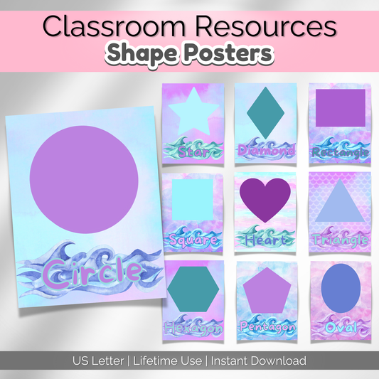 Under the Sea Watercolor Classroom Shape Posters | Preschool Printable Wall Art